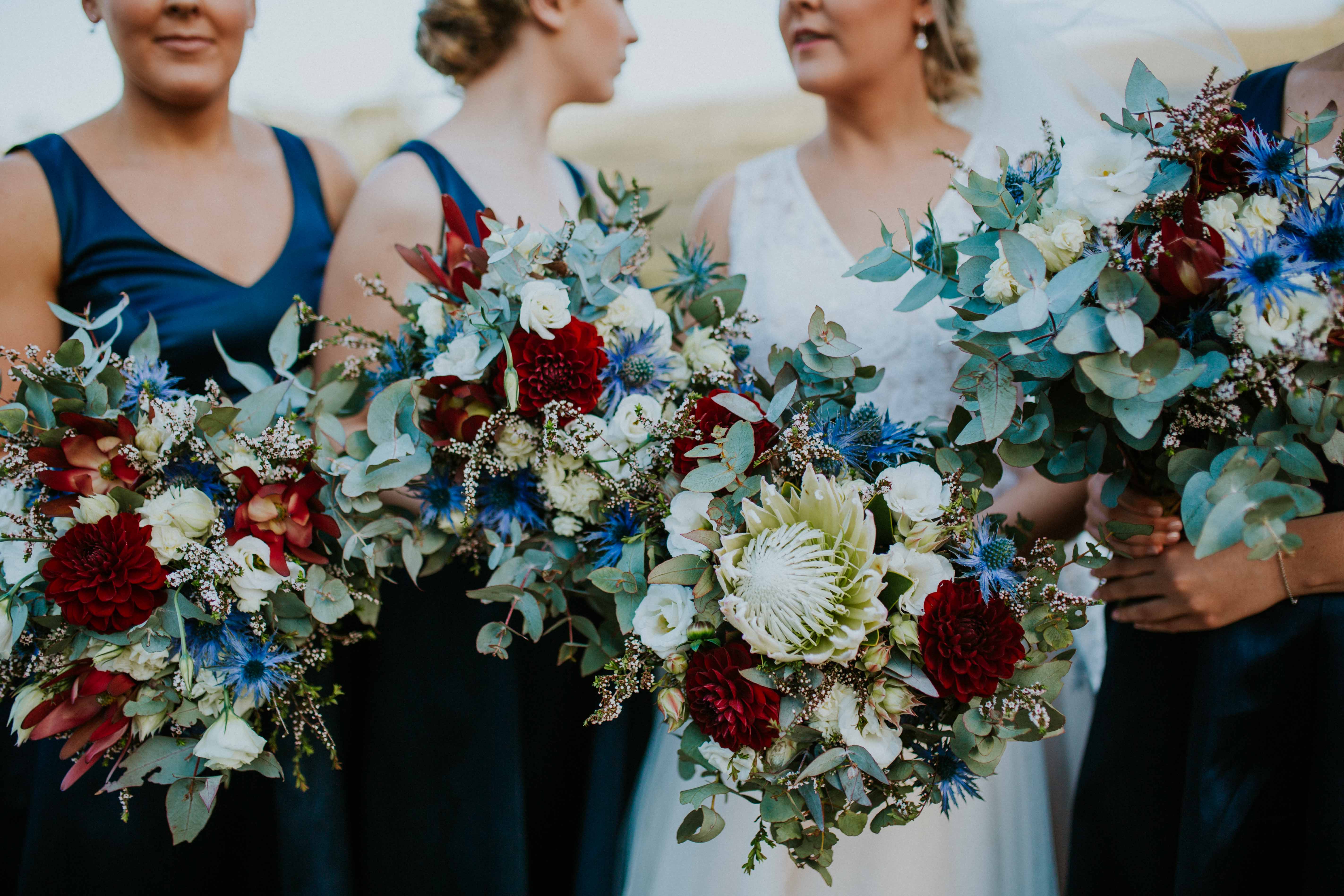 Native Bouquets with Protea, Dahlias, Sea holly and gum